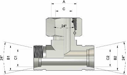 METRIČKI T-CONNECTOR (navoj/navrtka/navoj 24º )
