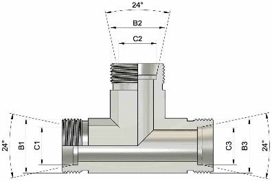 METRIČKI T-CONNECTOR (muški navoj , 24º )