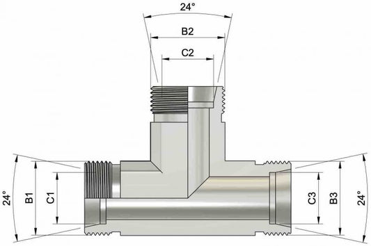 METRIČKI T-CONNECTOR (navrtka/muški navoj/navrtka)